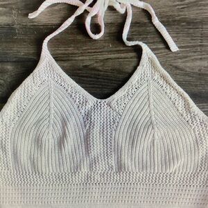 aerie Light Gray Knit Halter Crop Top